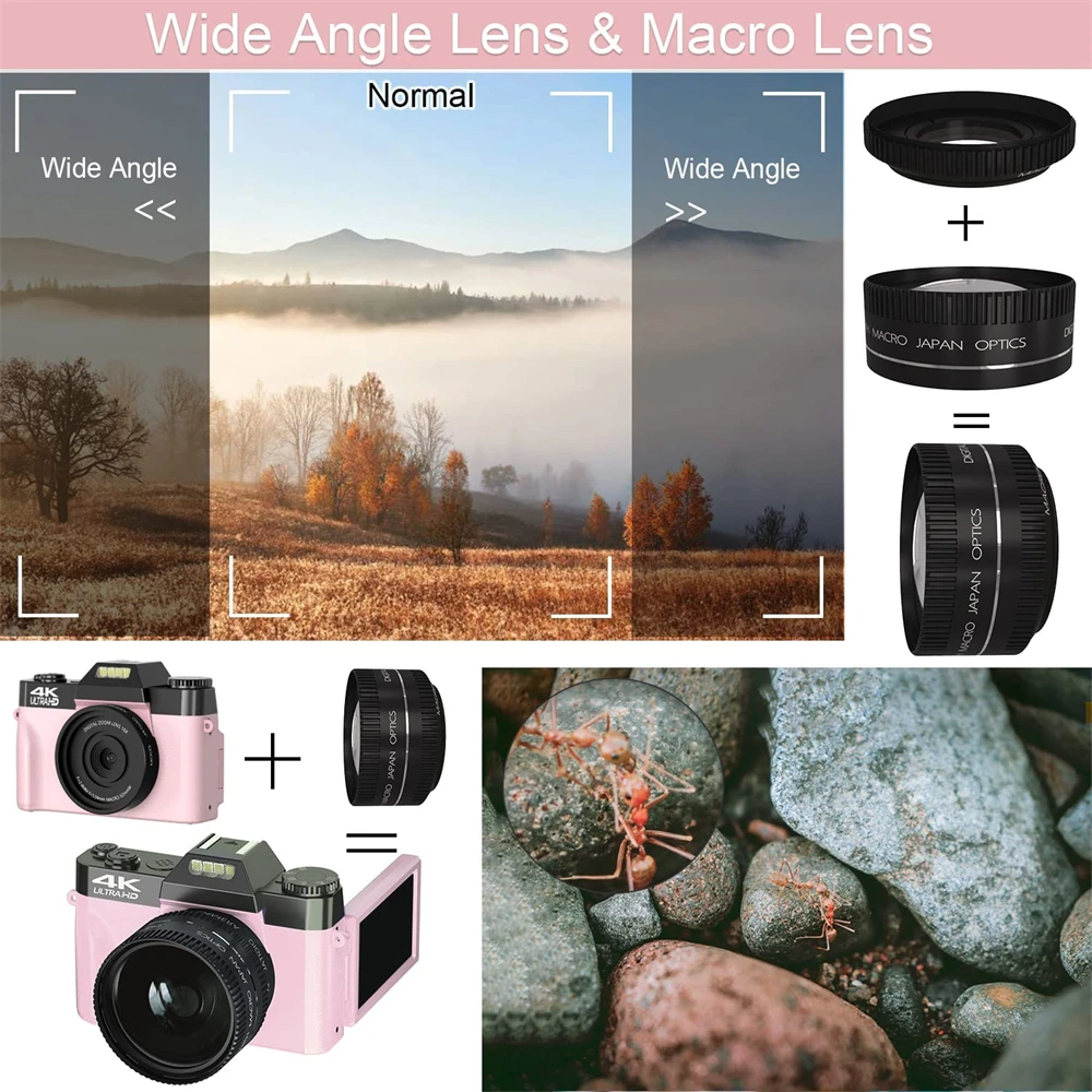 Flip Screen Digital Photo Camera 56MP 4K Photography Camcorder Vlog Selfie Video Camera Youtube Livestream Wide Angle Macro Lens - Image 3